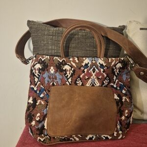 HOBO Multicolor Patterned Tote with Brown Leather
